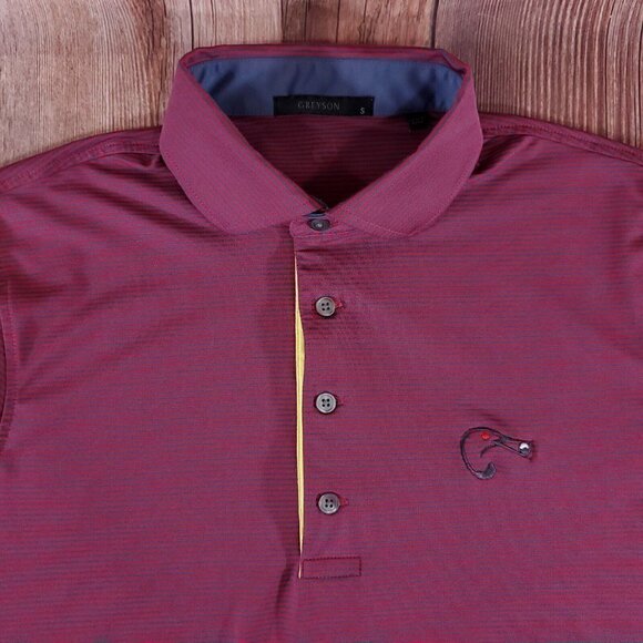 Greyson Mens Small Bird Embroidery Golf Ball Striped S/S Performance Polo Shirt - Picture 3 of 13